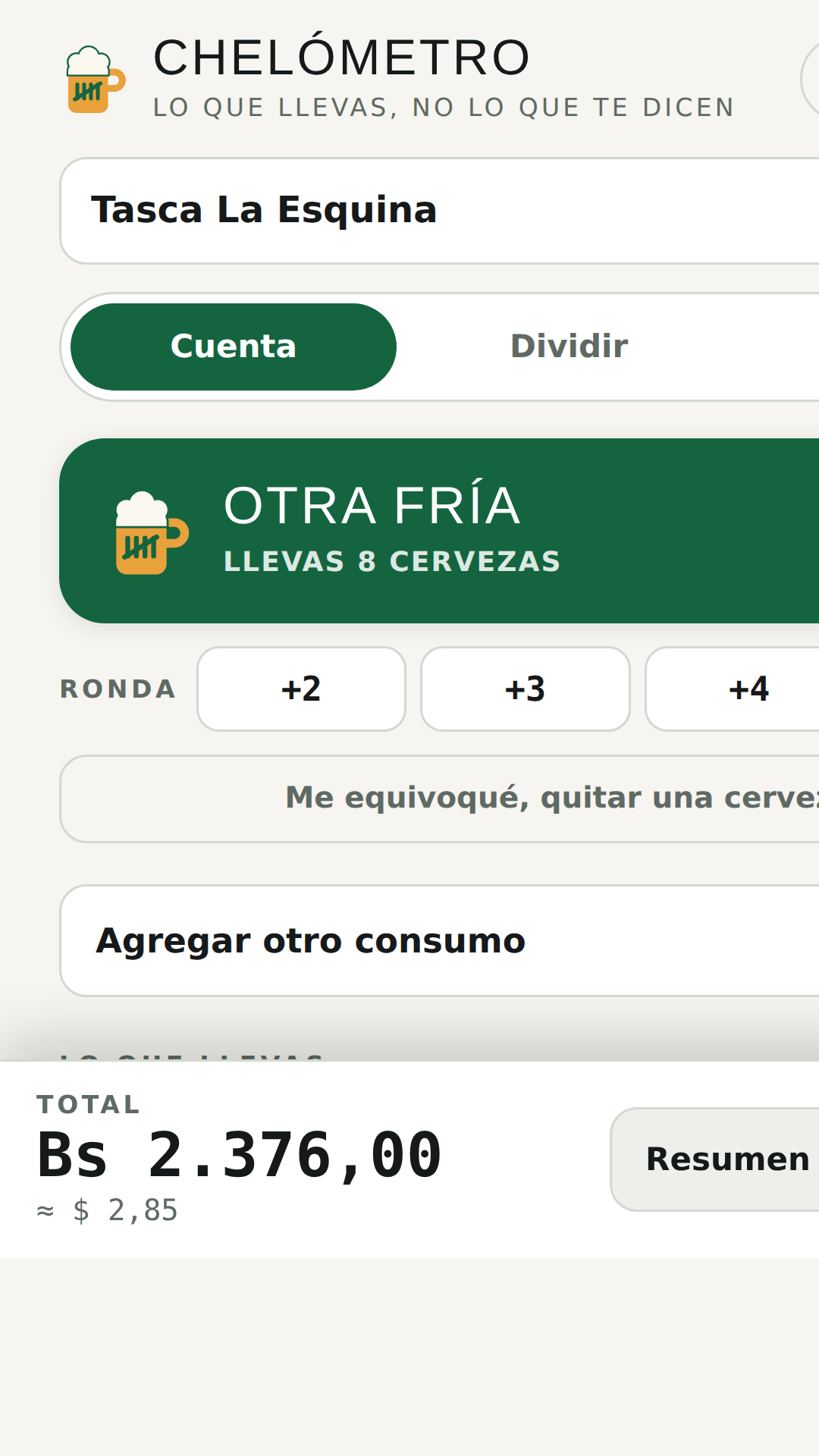 Contador de cervezas con el total en vivo